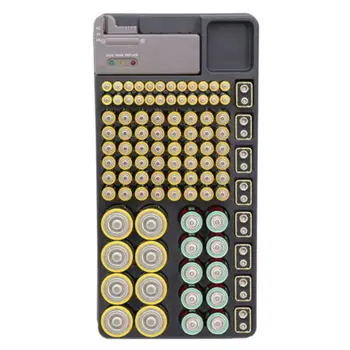 Batteri opbevaringsboks Organizer Holder med Tester Checker for AAA, AA, C, D, 9V Batteri Caddie Rack Case 16990