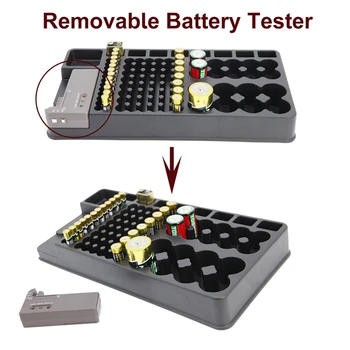 Batteri opbevaringsboks Organizer Holder med Tester Checker for AAA, AA, C, D, 9V Batteri Caddie Rack Case