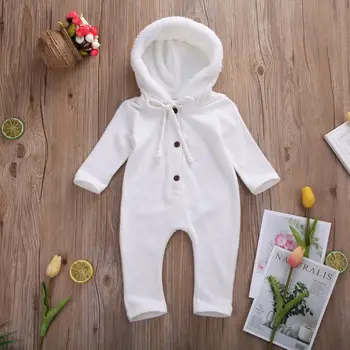 2020 Helt Ny Nyfødte Baby Pige Dreng Vinter Tøj Babyer Hætteklædte Pels Varm Romper Buksedragt Strikket Tøj Til 0-24M Baby
