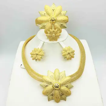 HOT Fashion bryllup Dubai Afrika Nigeria Afrikanske Smykker sæt guld-farve halskæde, Øreringe og romantisk kvinde Brude Smykker Sæt