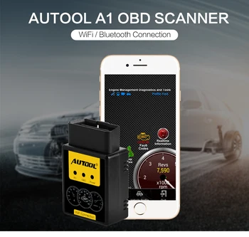 AUTOOL A1 OBD Scanner ELM327 Bluetooth Car OBDII Diagnostisk Værktøj, WIFI Bil OBD2 ELM 327 Scan Passer til iPhone og Android