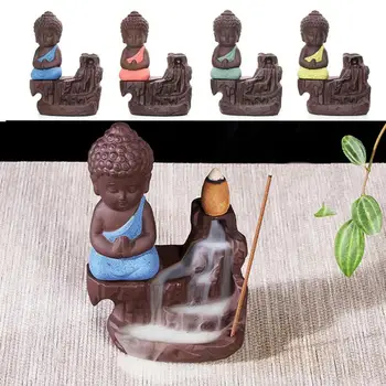 Tilbagestrømning Røgelse Brænder Keramiske Lilla Sand Keramik, Den Lille Munk Pande Højt Bjerg Stream Vand Små Buddha-Home Decor