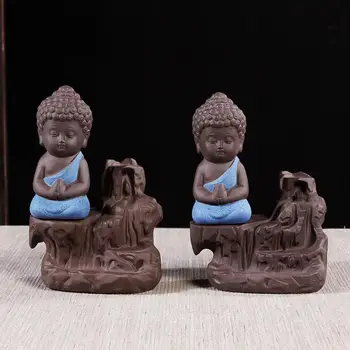 Tilbagestrømning Røgelse Brænder Keramiske Lilla Sand Keramik, Den Lille Munk Pande Højt Bjerg Stream Vand Små Buddha-Home Decor