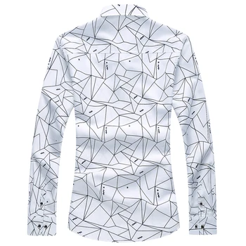 M-6XL Kjole Skjorte Mænd 2020 Efteråret Knappen Ned Geometriske Udskrivning Lange Ærmer Casual Skjorter Plus Size Camisa Sociale Masculina
