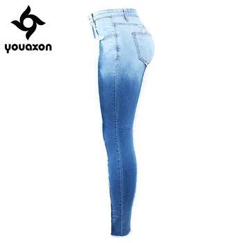 2158 Youaxon Nye Ankom Plus Size Kvast Jeans Kvinde Elastisk Patchwork Denim Tynde Blyant Bukser Bukser For Kvinder