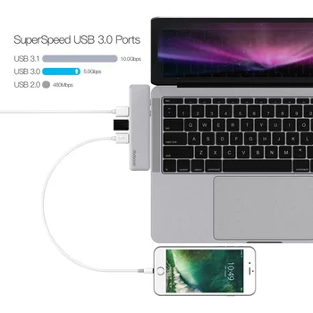 Dodocool Aluminium Dobbelt USB-C-Hub med 3 USB 3.0 SD/TF Kort Læser Type-C-Hub Opladning Thunderbolt-dataoverførsel til Macbook Pro