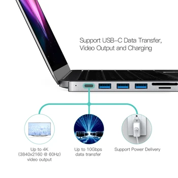 Dodocool Aluminium Dobbelt USB-C-Hub med 3 USB 3.0 SD/TF Kort Læser Type-C-Hub Opladning Thunderbolt-dataoverførsel til Macbook Pro