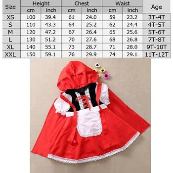Little Red Riding Hood Kostume Til Piger, Børn, Børn Fantasia Halloween Fest Cosplay Fancy Kjole+Kappe Cosplay Kostume