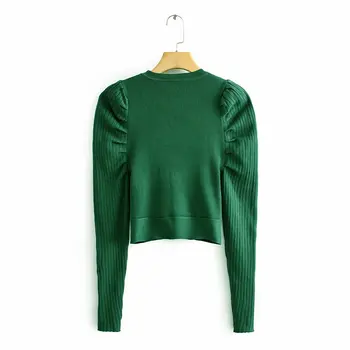 Grøn kvinder puff ærmer bombe trøjer 2019 fashion damer elegant strikket sweater kvindelige vinter strik piger smarte trøjer