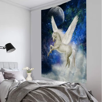 Pegasus Hest Tæppet Væggen Hænger Stjerneklar Psykedelisk Univers Vægtæpper Boheme Mandala Hippie Soveværelse Gobelin