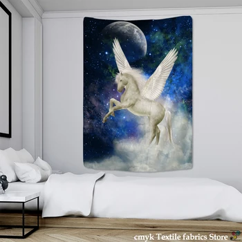 Pegasus Hest Tæppet Væggen Hænger Stjerneklar Psykedelisk Univers Vægtæpper Boheme Mandala Hippie Soveværelse Gobelin