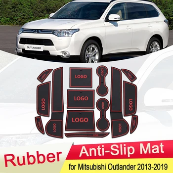 For Mitsubishi Outlander MK3 2013~2019 Gummi Anti-slip Mat Døren Groove Cup pad Gate slot Coaster Bil Tilbehør 2016 17281
