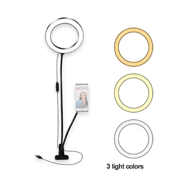 LED Desktop Selfie Ring Lys 8 tommer Fleksible Mobiltelefon Holder klip USB-Stikket Til YouTube-Video Live Foto Fotografering Studio