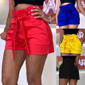 Kvindernes Høje Talje Shorts Ren Farve, Løs, Afslappet Shorts Kvinder 2019 Sommeren Feamle Streetwear Lacp Up Shorts i Stor Størrelse