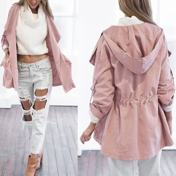 Kort Trench Coat Kvinder Nye Mode Langærmet Pink Slanke Bælte, Kappe Mujer Windbreaker
