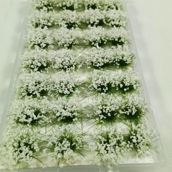 28Pcs Simulering Blomst Klynge Blomster Scene Model i 1:35/1:48/1:72/1:87 Skala Sand Tabel Ny - Grønne Blade, Hvide Blomster