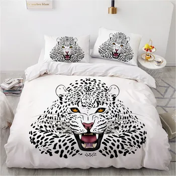 3D-Leopard Duvet Cover Sæt Custom Design Boheme Sengelinned Pillow Tilfælde Konge Dronning Super King Dobbelt Queen Size Hvide Sengetøj
