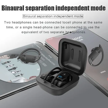 B1 Trådløse Sports Hovedtelefoner TWS Bluetooth-5.0 Hovedtelefoner Øre Krog Kører støjreducerende Stereo Øretelefoner IPX5 Vandtæt