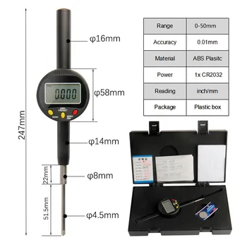 Digital måleure 0-10/12.7/25.4/50/100mm Inch/Metrisk Elektroniske Probe indikator Test Gauge måleinstrument