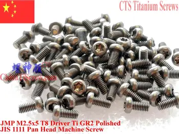 Titanium skruer M2.5x3 M2.5x4 M2.5x5 M2.5 x 6 M2.5x8 M2.5x10 M2.5x12 Pan Hoved T8 Torx-Driver, 25 stk Ti GR2