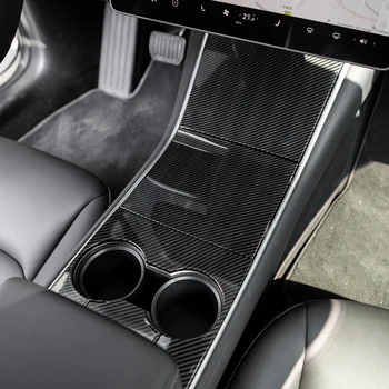 4STK/SÆT Carbon Fibre Style ABS midterkonsollen kopholder Panel Dækker TrimFor Tesla Model 3 2017-2020