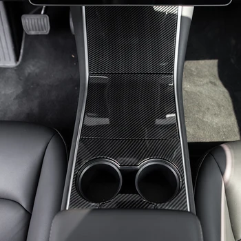 4STK/SÆT Carbon Fibre Style ABS midterkonsollen kopholder Panel Dækker TrimFor Tesla Model 3 2017-2020