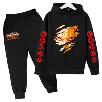 Vinteren Sweatshirts Naruto Casual Træningsdragt Animationsfilm Streetwear Hiphop dreng pige langærmet trøjer og bukser 2 delt sæt Pullover