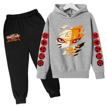 Vinteren Sweatshirts Naruto Casual Træningsdragt Animationsfilm Streetwear Hiphop dreng pige langærmet trøjer og bukser 2 delt sæt Pullover