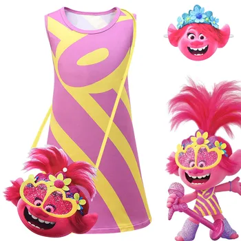 Jul Karneval Kostume Trolde Fest For Børn Poppy Blonder Kjole Taske Piger, tøj til Børn Trolde maske Fødselsdag Vestidos