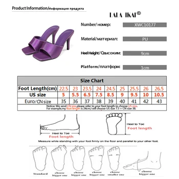LALA IKAI Foråret 2020 Fine Hæl Sandaler med Firkantet Hoved Kvinder i Stor Størrelse 9 CM højhælede Tøfler Kvinder Lilla Sko C10177-5