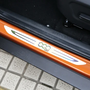 4X Bil Dekoration Reflekterende Mærkat Dør karmen scuff plate Velkommen pedal bunden bil styling design for fiat 500 og punto abarth