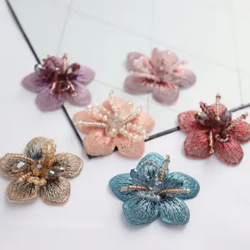 Farverige 3D håndlavet beaded blomst plaster hat smykker øreringe applique dekorativt tilbehør, tøj DIY