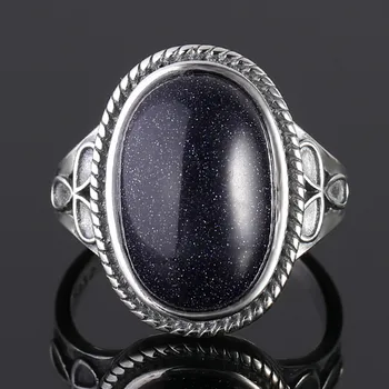 Blå Sandsten Ringe til Kvinder Sterling Sølv 925 Smykker, Vintage Ringe Med 11x17MM Stor Oval Ædelsten Engros Gaver