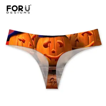 FORUDESIGNS Damer Non-marking Underbukser Halloween Pumpkin Lantern Trykt g-streng Åndbar Damer Stor Størrelse Underwear Trusser 17735