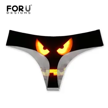 FORUDESIGNS Damer Non-marking Underbukser Halloween Pumpkin Lantern Trykt g-streng Åndbar Damer Stor Størrelse Underwear Trusser