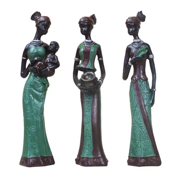 3 Stk Gavebordet Håndlavet Indretning Afrikansk Dame Statue Hjem Display Eksotiske Skulpturer Harpiks Håndværk Figur Udsøgt