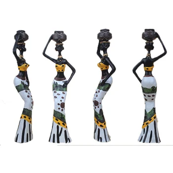 3 Stk Gavebordet Håndlavet Indretning Afrikansk Dame Statue Hjem Display Eksotiske Skulpturer Harpiks Håndværk Figur Udsøgt