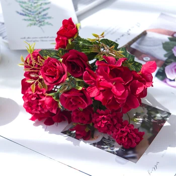 1 Bundt 7 Gafler Kunstig Rose Hydrangea Hjem Tilbehør Til Udsmykning Silke Blomst Diy Bryllup Dekoration Stue Møbler