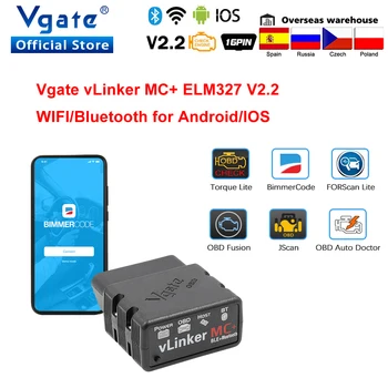 Vgate vLinker MC+ ELM327 wifi Bil OBD2 Scanner Auto Bluetooth 4.0 Diagnostisk Værktøj til Android/IOS ELM 327 OBD-2 ODB2 Bimmercode