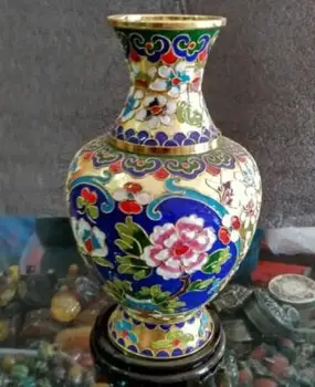 7.88 Tommer Udsøgt Antikke Kinesiske Kobber Udskårne Blomster Cloisonne Dejlig Vase Blomst Jar Boligudstyr Dekoration