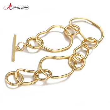 Amorcome Trendy Uregelmæssige Geometrisk Runde Kæde Armbånd Guld, Sølv Farve Hule Metal Charm Armbånd Kvindelige Smykker