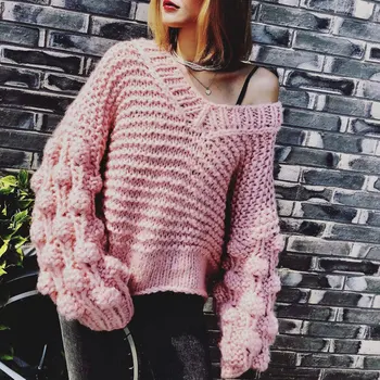 2020 Pink Beskåret Strikket Sweater Kvinder Vinteren Top Med V Hals Cashmere Strikkede Trøjer Jumpers Grå Oversize Sweater Strik Pels