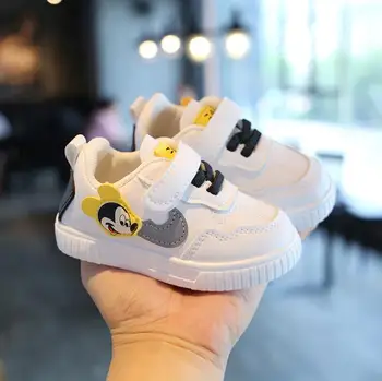 Disney Mærke Baby Sko Til Toddler Dreng Pige Tegnefilm Mickey Blødt Læder Baby Casual Sneakers til børn hvid sko