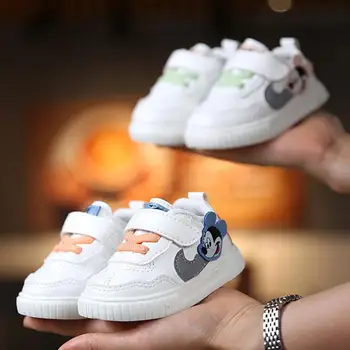 Disney Mærke Baby Sko Til Toddler Dreng Pige Tegnefilm Mickey Blødt Læder Baby Casual Sneakers til børn hvid sko