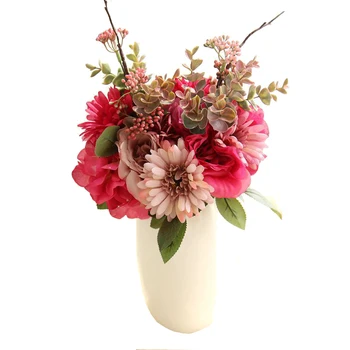 Kunstig Blomst til Fest, Bryllup Steg Afrikanske Chrysanthemum Hydrang Brudepige Brudebuket Latex Falske Hyrangea Blomster