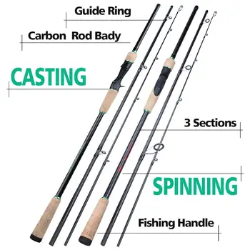 Sougayilang på 1,8-2,4 M 3 Sektioner Spinning Støbning fiskestang med Carbon ultralette Bærbare Rejse fiskestang Tackle