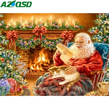 AZQSD Diamant Maleri Julegave Fuld Kits 5D Diamant Broderi Mosaik Santa Claus Square Bor DIY Indretning Til Hjemmet