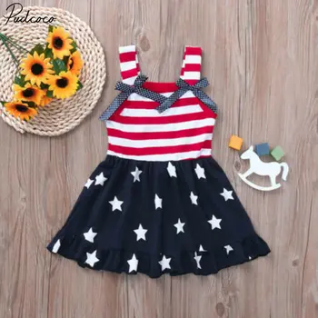 4 juli Toddler Baby Pige Kjole Amerikanske Flag Stars Stribet Sommer Sundress Amerikanske Flag Stars Stribet Swing Sundress 17922