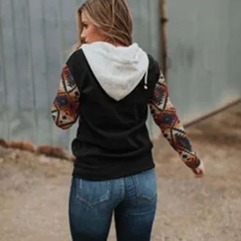 2020 Elegante Efteråret Kvinder Zipper Hoodie Sweatshirt Mode Kvindelige Løs Pullover Toppe Vinter Udskrive Lange Ærme Lomme Sweatshirt