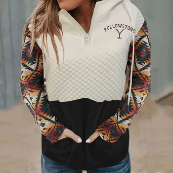 2020 Elegante Efteråret Kvinder Zipper Hoodie Sweatshirt Mode Kvindelige Løs Pullover Toppe Vinter Udskrive Lange Ærme Lomme Sweatshirt